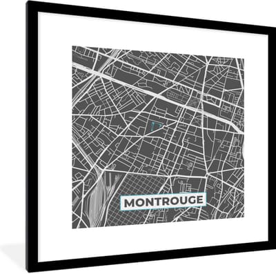 Fotolijst incl. Poster - Montrouge - Frankrijk - Plattegrond - Stadskaart - Kaart - 40x40 cm - Posterlijst