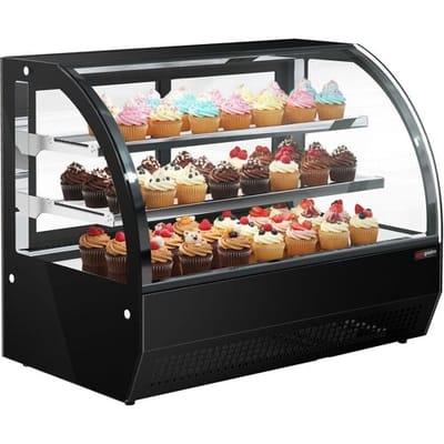 GGM Gastro Tisch-Kühlvitrine - 105 Liter - 700mm - mit 2 Glassblagen - rund - Schwarz