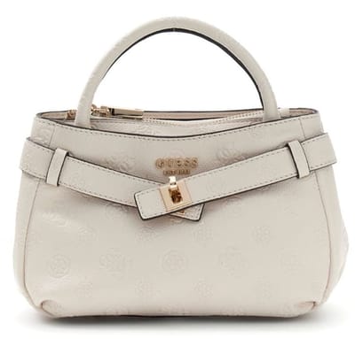 GUESS handtas schoudertas Ella Logo Mini Satchel Stone Logo crème