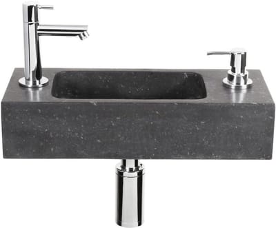 Fonteinset Zeepdispenser - Wastafelmeubel - Toilet Inrichting - Natuursteen Blad - 42x18.5x9 cm - Antraciet Chroom