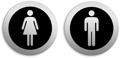 Deurbordjes Toilet Vrouwen Mannen Set van 2 - Zelfklevend Aluminium Ø 75 mm