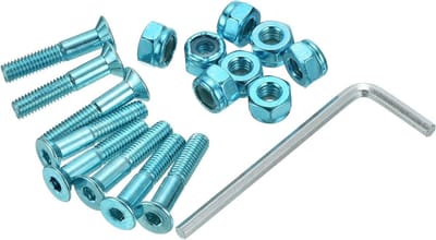 Skateboard Bevestigingsset - Zeskantbouten Moeren - Longboard Cruiser - Inclusief Montagegereedschap - 1 Inch Lengte - Blauw