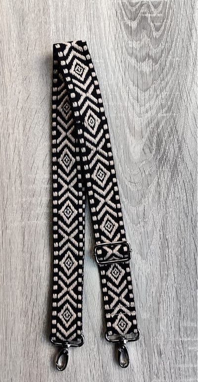 SWAN - Tassenriem - bag straps - tassenband - schouderband - camerariem - verstelbaar - zwart ecru - zilveren gesp - 40 mm