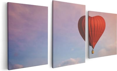 Artaza Canvas Schilderij Drieluik Luchtballon in de Vorm van een Hart - 120x60 - Foto Op Canvas - Canvas Print