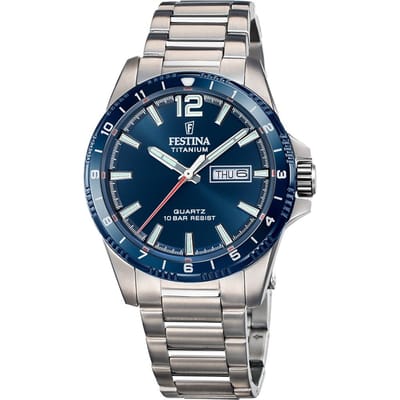 Festina F20698/2 Heren Horloge - Mineraalglas - Titanium/Staal - Zilverkleurig - Ø 43 mm - Quartz - Vouw/Vlindersluiting - 10 ATM (zwemmen)
