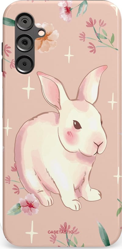 Casetastic Hoesje Geschikt voor Samsung A14 (5G/4G) - Stijlvolle Beschermende Duo-layer Case - Schattig konijntje