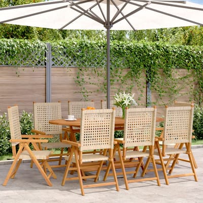 vidaXL - Verstelbare - klapstoelen, - 8 - stuks, - beige, - van - polyrotan - en - massief - hout.
