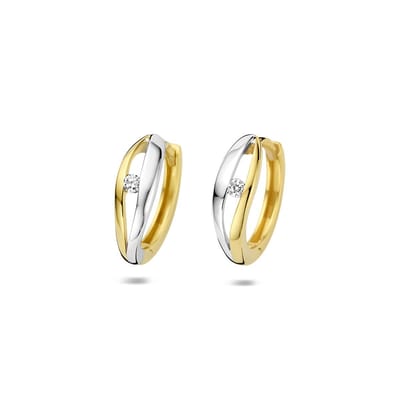14K Bicolor gouden klapoorringen 0.06ct 2x0.03ct f vs 14 mm - 4209152