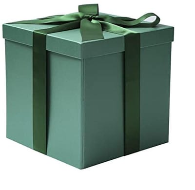 Middelgrote cadeauverpakking met deksel, lint en tissuepapier - 1 stuk, 23 x 23 x 23 cm, groen