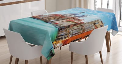 ABAKUHAUS – Tafelkleed 140x240 cm – Turkoois Oranje Blauw Satijn