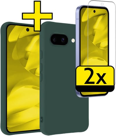 Hoesje - Met 2x Screenprotector - Geschikt voor Google Pixel 9a - Sterk & Shockproof - Back Cover - Siliconen Case - Telefoon Hoes - Telefoonhoesjes - Donkergroen
