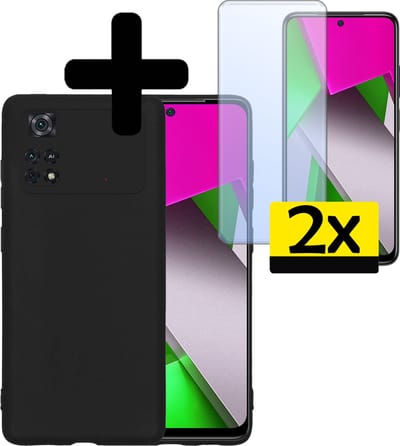 Hoesje - Met 2x Screenprotector - Geschikt voor Xiaomi Poco X4 Pro 5G - Sterk & Shockproof - Back Cover - Siliconen Case - Telefoon Hoes - Telefoonhoesjes - Zwart