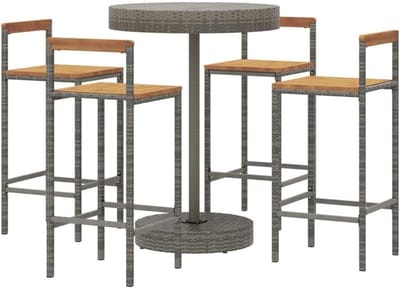 Tuinbarset 5-delig - Buitenset - Buiten Ontspannen - Weerbestendig materiaal - 5 stuks - Grijs
