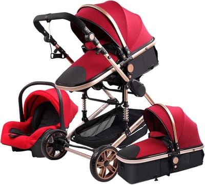 3-in-1 Kinderwagen - Baby reiswieg - Veilig vervoeren - 3D schokabsorptie - 82 x 61 x 105 cm - Rood