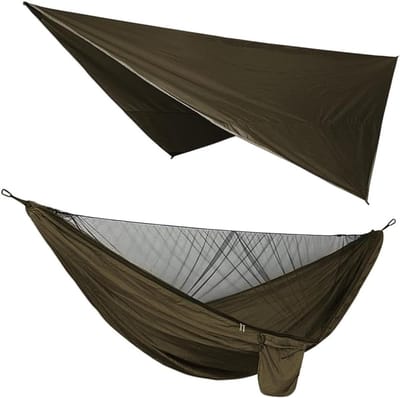 Hangmat tent set - Kampeeruitrusting - Buiten ontspannen - Geïntegreerd muggennet - 320x260cm luifel - Legergroen