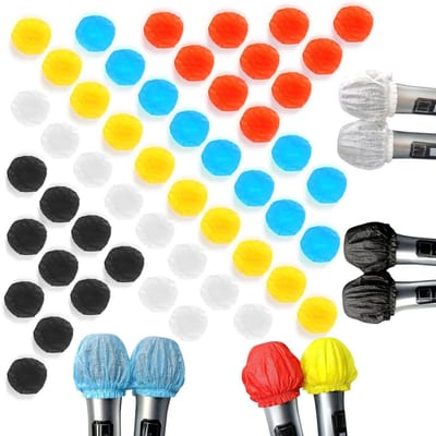 Dailygoods- Wegwerpmicrofoonhoezen 50 stuks - Hygiënisch - Niet-geweven stof - Verstelbaar - Geschikt voor U-vormige/O-vormige microfoons - 5 kleuren - Microfoonhoes