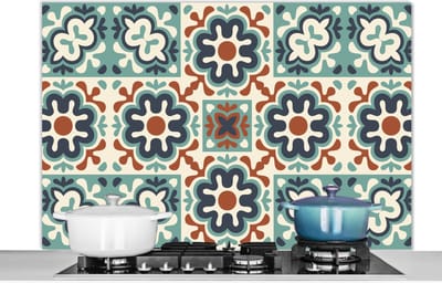 Spatscherm keuken 120x80 cm - Kookplaat achterwand Bloem - Ornament - Patroon - Muurbeschermer - Spatwand fornuis - Hoogwaardig aluminium