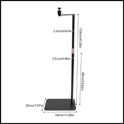 Projector standaard 360° draaibaar - Hoogte verstelbaar 60-120 cm - Carbon staal - Zwarte vloerstandaard - Stabiele rechthoekige voet - 1/4" aansluiting - Modern design