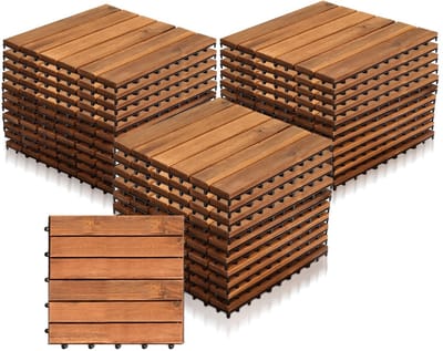 Houten Terrastegels Acacia Hout 30x30 cm - Kliksysteem - Vlondertegels Binnen en Buiten