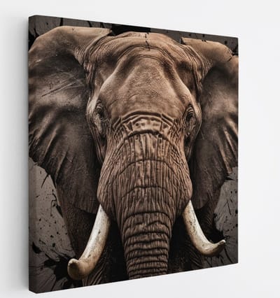Saammp Canvas Schilderij - Olifant - Portret - Dieren - 20x20 - Foto op canvas - Wanddecoratie - muurdecoratie Woonkamer - Slaapkamer decoratie - Canvas Print
