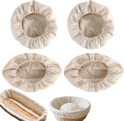 Linnen Inlegstukken voor Brood, 4 Stuks, Ronde en Ovale Broodmand Inleg, Bakaccessoires voor Perfecte Broodrijs en Bakken