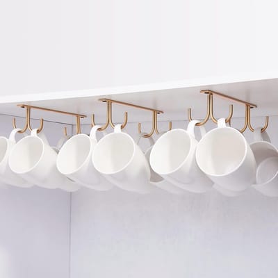 Famanu – Onderkast mokkenrek – Hangende koffiebekerhouder met 12 haken – Metaal