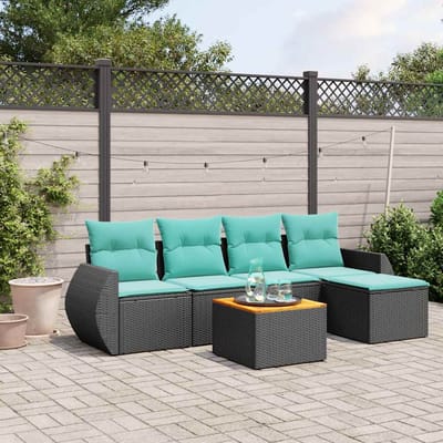 vidaXL - 6-delige - tuinbankset - met - kussens - van - zwart - polyrotan