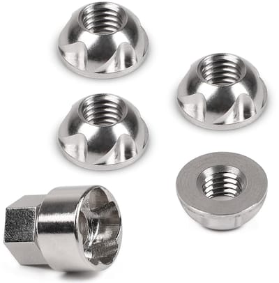 4 x Anti-diefstal moeren M8 x 1.25 mm, roestvrijstalen veiligheidsmoeren met 1 steeksleutel voor optimale bescherming tegen diefstal