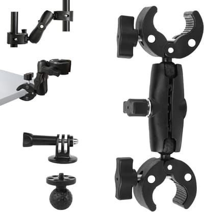 Verstelbare Dubbele Klembeugel voor Actiecamera met 360° Balarm voor Statief, Motorfiets en Selfiesticks
