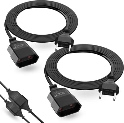 Verlengkabel met platte stekker - 2 stuks, 2 meter, 2,5 A/250 V, perfect voor thuis en kantoor