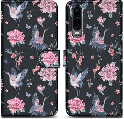 Cadorabo Hoesje geschikt voor Huawei P30 - Design Kraan & Bloemen No. 9 - Beschermhoes Case Cover met magnetische sluiting, standaardfunctie en kaartvakje