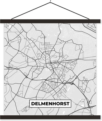 Posterhanger incl. Poster 60x60 cm - Schoolplaat - Delmenhorst - Kaart - Plattegrond - Stadskaart - Duitsland - Textielposter - Zwarte latten - Stadskaart