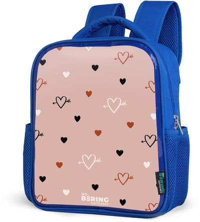 NoBoringSuitcases.com® - Rugzak blauw - Schooltas jongens - Hartjes met pijlen in zwart, wit en roze - Kinder rugtas jongen - Boekentas kind - Kinderrugzak voor school - Schoolrugzak