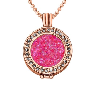 Quiges - Munthouder met Ketting en Munt 25mm Schelp Vlokjes Roze - Rose Goudkleurig met Zirkonia - EPRHZ1852