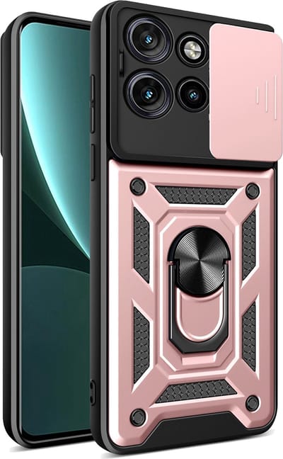 MobyDefend Hoesje - Geschikt voor Motorola Edge 50 Neo / Edge 60 Neo - Pantsercase Met Draaibare Ring - Rosé