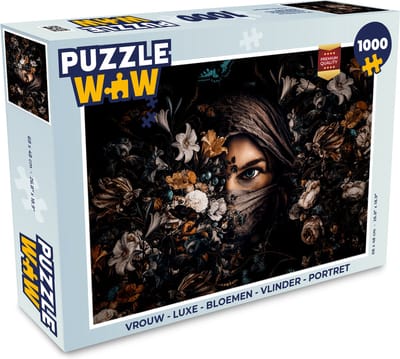 Puzzel Vrouw - Luxe - Bloemen - Vlinder - Portret - Legpuzzel - Puzzel 1000 stukjes volwassenen