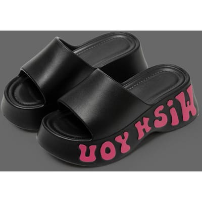 Modeprint Zachte Wedge Slippers Dames Zomer Dikke Zool Wolk Slides Dames Sandalen Strand Antislip Chunky Platform Sandalen 36-37 black