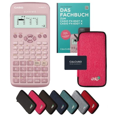 Casio fx-83GT X incl. beschermhoes Roze & vakboek (64 pagina's, DIN A5) – Wetenschappelijke rekenmachine – Smart Set