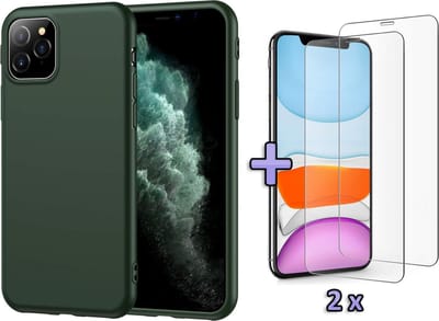 HB Hoesje Geschikt voor Apple iPhone 11 Pro Max - Siliconen Back Cover / 2X Glazen Screenprotector - Groen