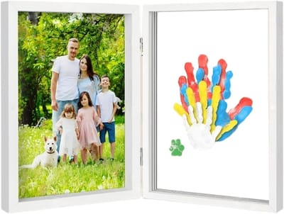 Handafdrukset voor het hele gezin – lijst met ruimte voor 4 gezinsleden – uniek cadeau voor baby's handafdrukken en familietradities, perfect voor herinneringen en decoratie