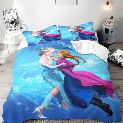 Frozen Prinses Elsa en Anna Anime Dekbedovertrek Set Comforte Beddengoed Sets met Print Cartoon Tweepersoons Kerstcadeaus 3-delig AU Single(140*210cm)3pcs