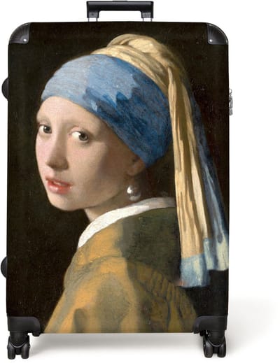 NoBoringSuitcases.com® - Koffer groot - Reiskoffer lichtgewicht - Meisje met de parel - Vermeer - Kunst - Oude meesters - Rolkoffer met 4 wielen - Grote trolley XL - 98 liter bagage