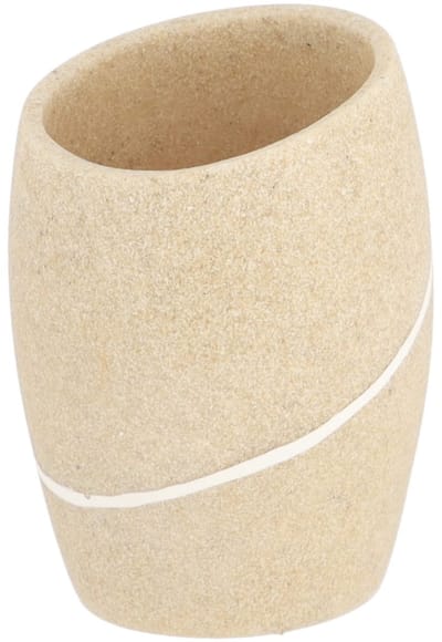 Tendance Badkamer drinkbeker/tandenborstelhouder Pebble - creme - steen look - polyresin - 7 x 10 cm