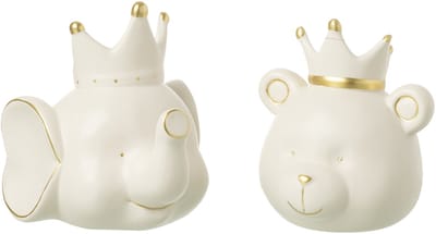 J-Line spaarpot Beer - porselein - ecru/goud - small - 2 stuks