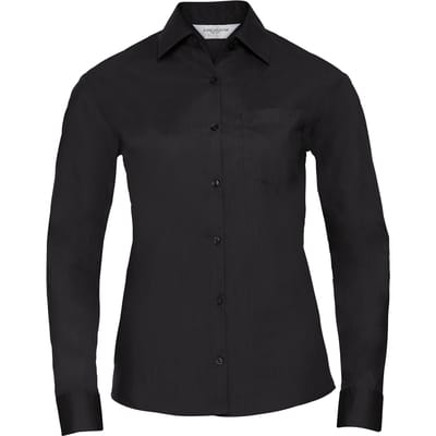 Russell Collection Dames/Dames Poplin Easy-Care Overhemd met Lange Mouwen (Zwart)