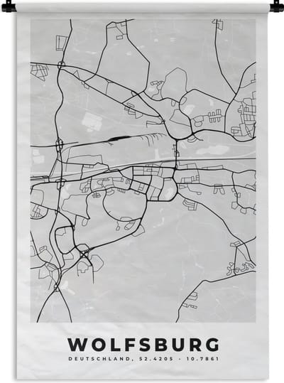 Wandkleed - Wanddoek - Plattegrond - Wolfsburg - Kaart - Stadskaart - Duitsland - 120x180 cm - Wandtapijt