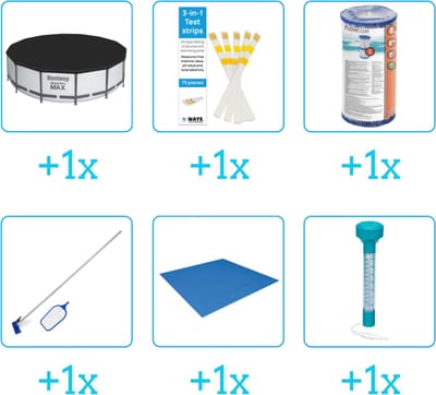 Accessoires voor Bestway Steel Pro MAX Zwembad - 427x84 cm - Rond - Met filterpomp - Bestway - 56595 - Afdekzeil - Testrips - Filter - Schoonmaakset - Grondzeil - Thermometer