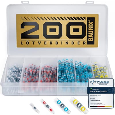 BAURIX® Kabelverbinders Set [200 stuks] - Krimpconnector IP67 voor waterdichte Kabelverbindingen - Elektrische Soldeerhulzen - Soldeerkrimpverbindingen - Kabelstekkerset - Krimpkous - Soldeerconnectoren