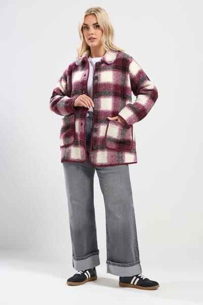 Yours Bordeauxrode Fleecejas Met Ruiten Size 42