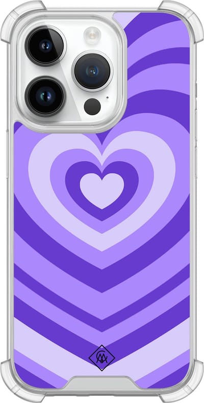 Casimoda® hoesje - Geschikt voor iPhone 14 Pro - Hart Swirl Paars - Shockproof case - Extra sterk - Siliconen/TPU - Paars, Transparant